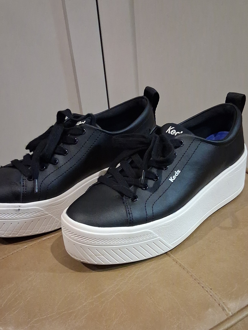 Keds Black Platform Lace-Up Sneakers with White Sole